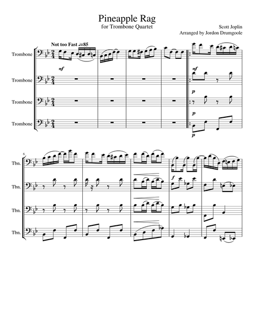 Pinapple Rag for Trombone Quartet