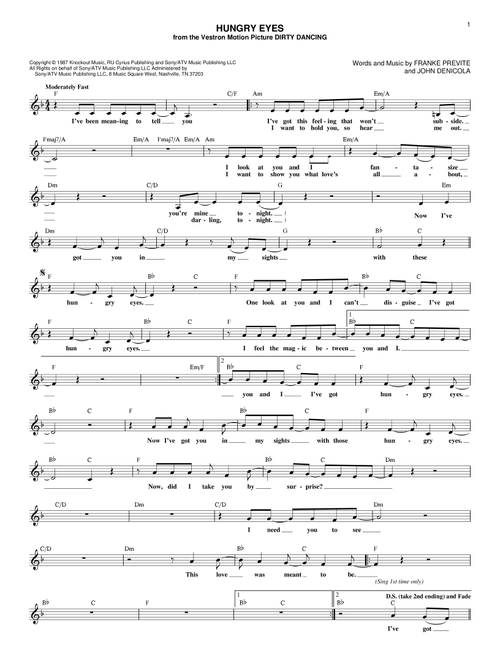 Hungry Eyes (from Dirty Dancing) - Eric Carmen (Lead Sheet - Fake Book)