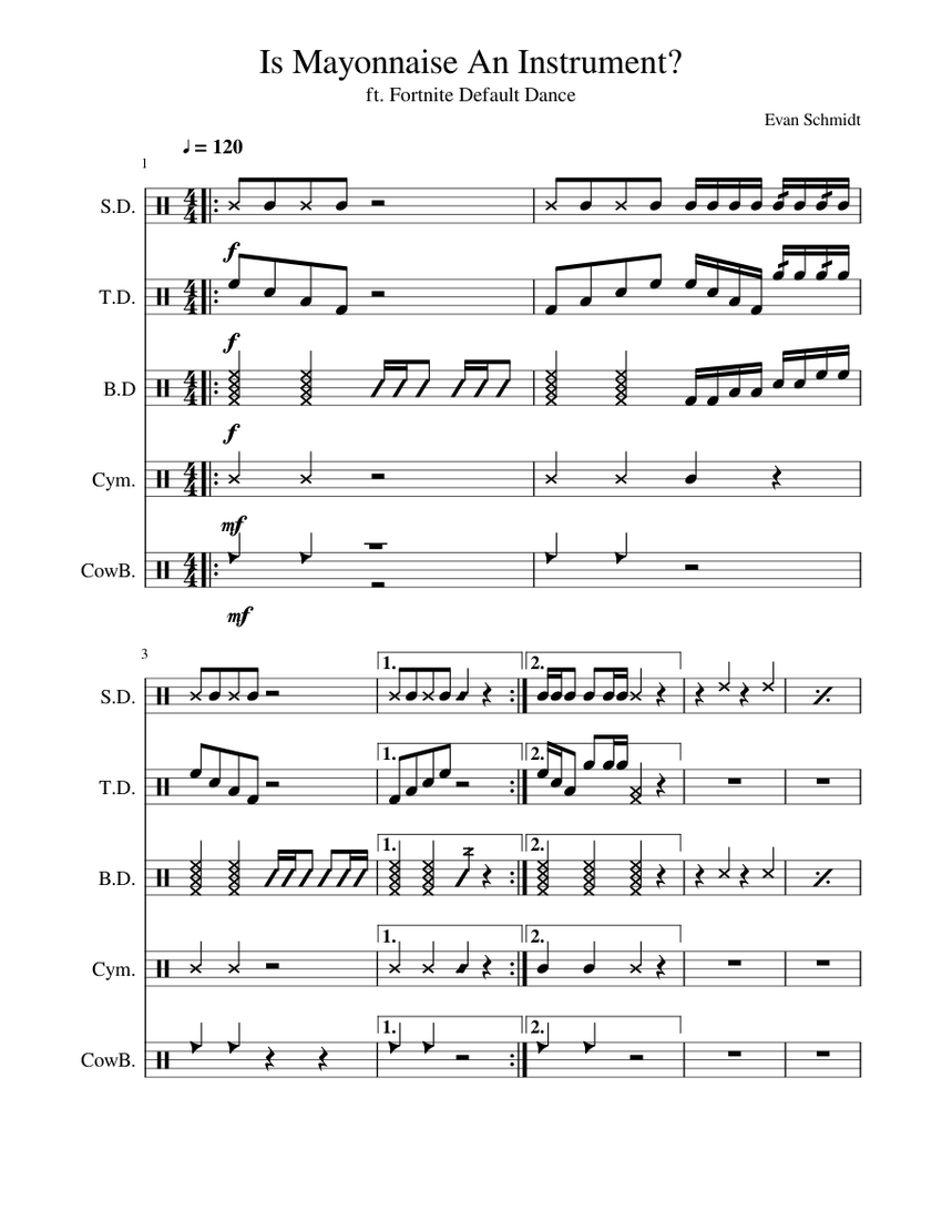 Is Mayonnaise An Instrument? Sheet music for Snare drum, Crash, Drum