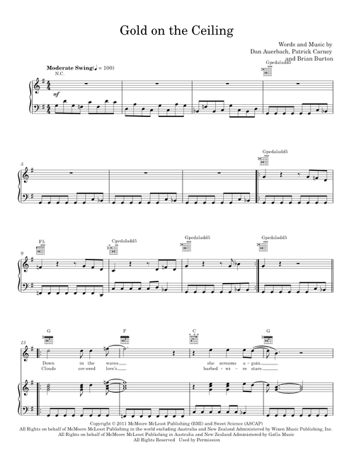 Gold on the ceiling - The Black Keys (Piano-Vocal-Guitar)