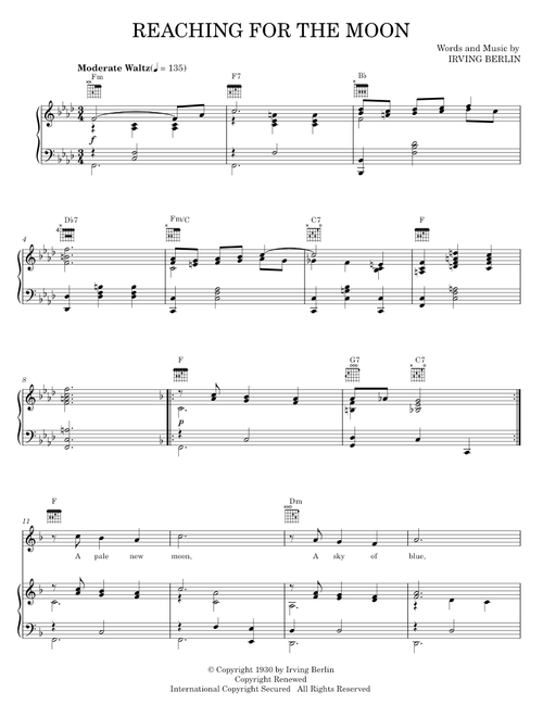Reaching For The Moon - Al Jolson, Irving Berlin (Piano-Vocal-Guitar)