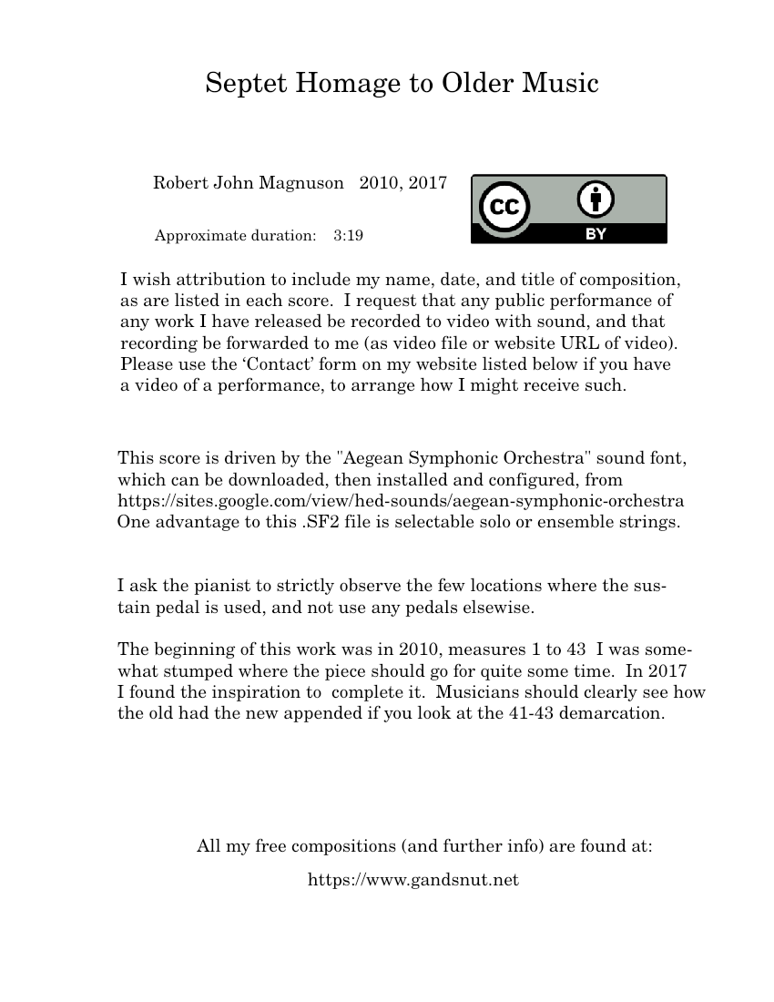 Septet Homage to Older Music Sheet music for Piano, Flute, Oboe ...