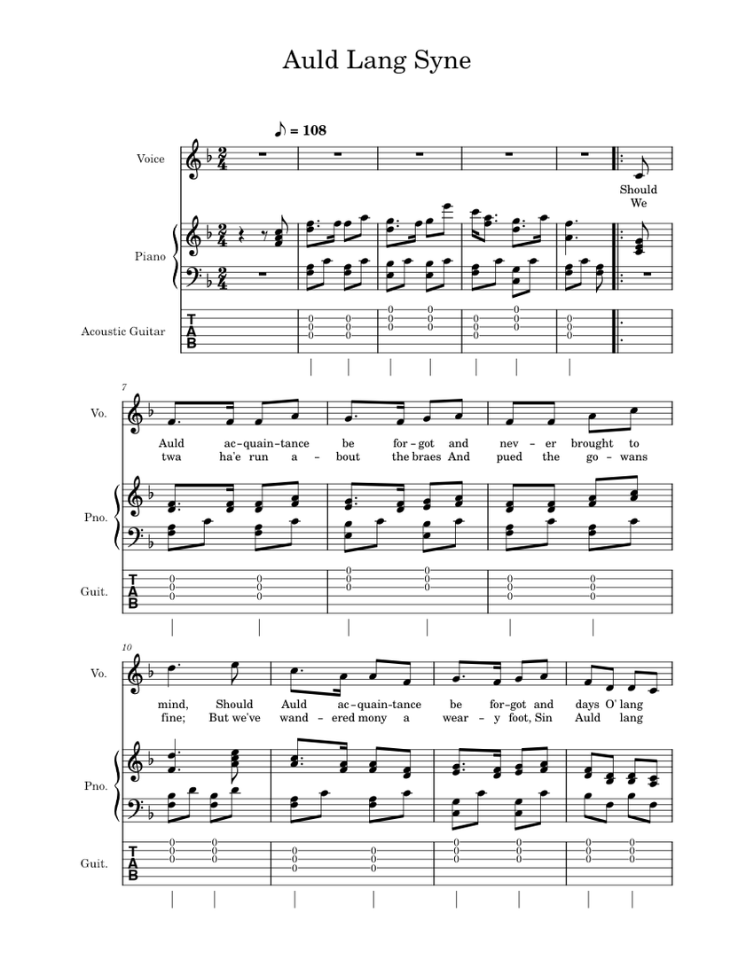 Auld lang syne – Misc Traditional Auld Lang Syne Sheet Music and Tab ...