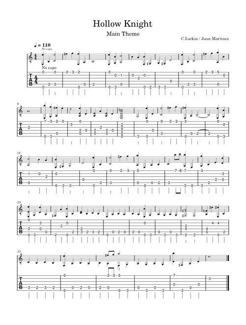 Hollow Knight Main theme Tab