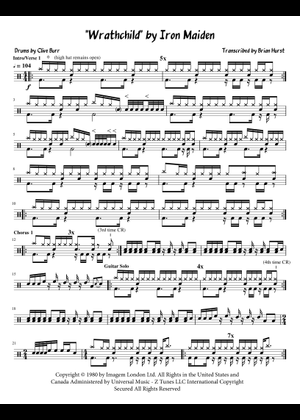 Wrathchild - Iron Maiden (Drums) Sheet Music for Drum group (Solo
