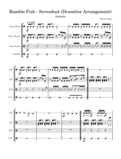 Rumble Fish - Sevendust (Drumline Arrangement)