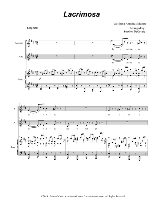 Lacrimosa (Duet for Soprano and Alto Solo) (Arr. Stephen DeCesare) (Voice Duet and Piano)