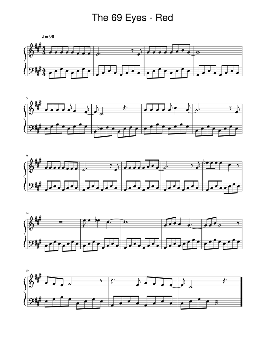 The 69 Eyes - Red Sheet Music for Piano (Piano-Voice) easy | MuseScore.com