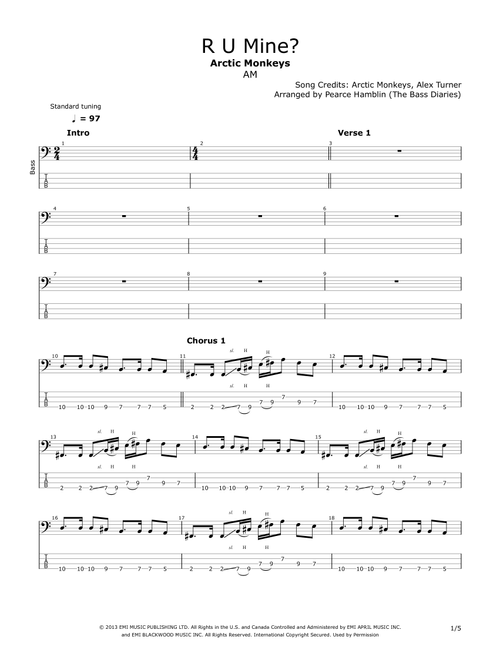 R U Mine? (Arr. The Bass Diaries) - Arctic Monkeys (Bass Tab)
