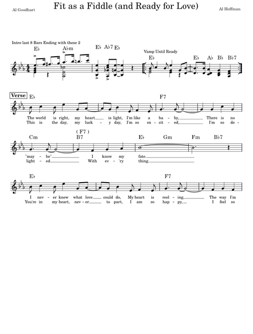 Fit as a Fiddle (and Ready for Love) - LEAD SHEET WITH LYRICS – Al Goodhart, Al Hoffman