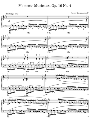 Moment Musicaux Op. 16 No. 4 - Rachmaninoff Sheet Music for Piano