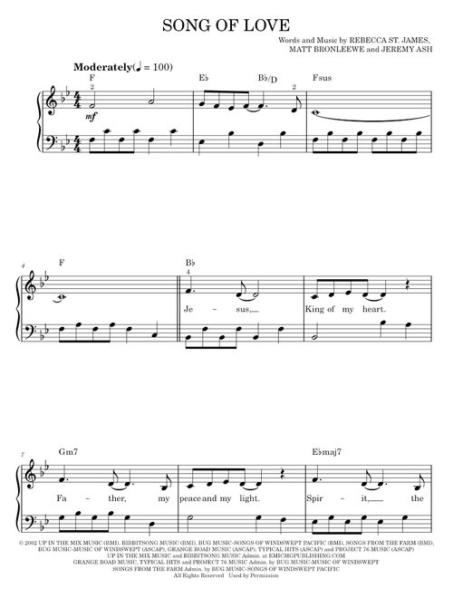 Song of love - Rebecca St. James (Easy Piano)