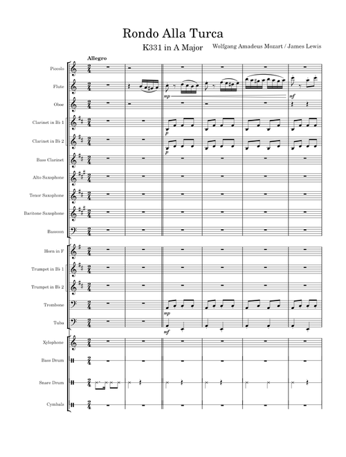 Rondo Alla Turca - Turkish March - Türk Marşı – Wolfgang Amadeus Mozart Rondo Alla Turca (Concert Band Arrangement) by Wolfgang Amadeus Mozart