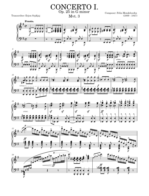 Piano concerto no 1 mvt. 3 - Felix Mendelssohn - (WIP) Solo Piano arrangement