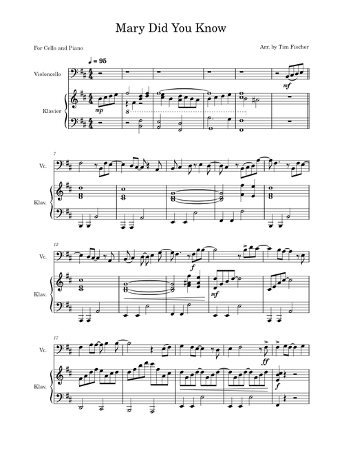 Mary, Did You Know? – Pentatonix for Cello and Piano