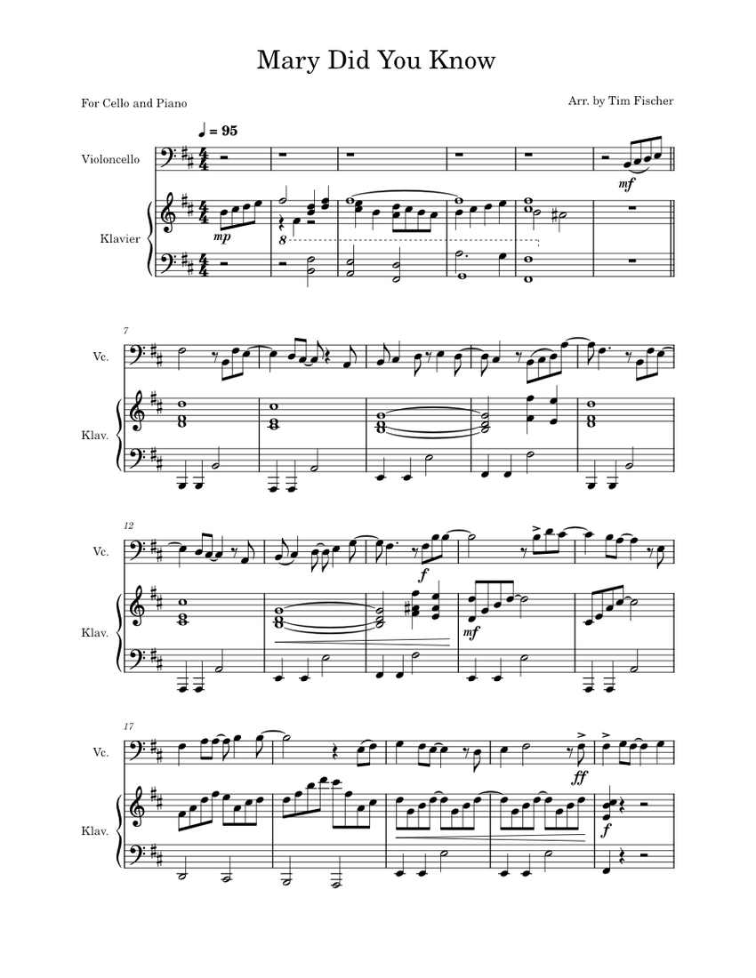 Mary, Did You Know? – Pentatonix for Cello and Piano Sheet