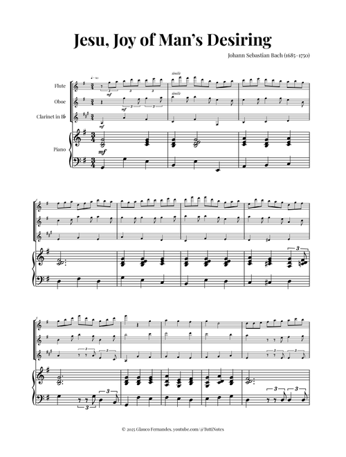 Jesu, Joy of Man's Desiring - Bach | WOODWIND TRIO (Flute, Oboe, Clarinet) & PIANO (Arr. Glauco Fernandes) - Johann Sebastian Bach (Woodwind Ensemble)