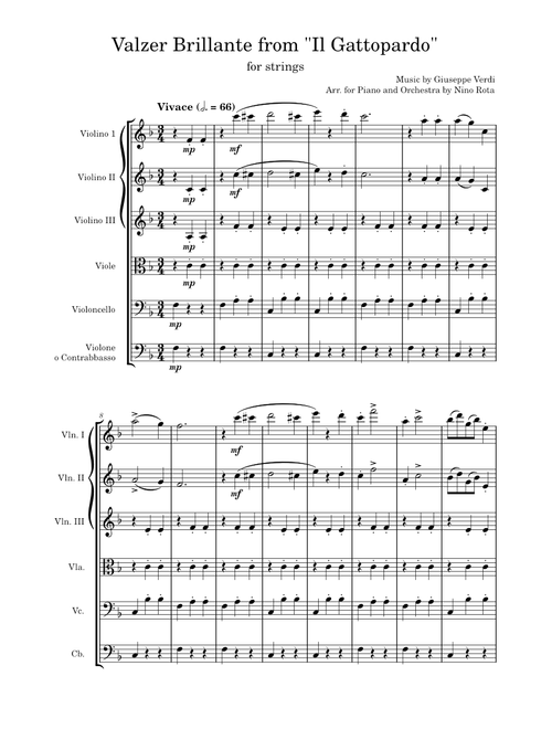 Valzer Brillante from Il Gattopardo for strings – Verdi/Rota