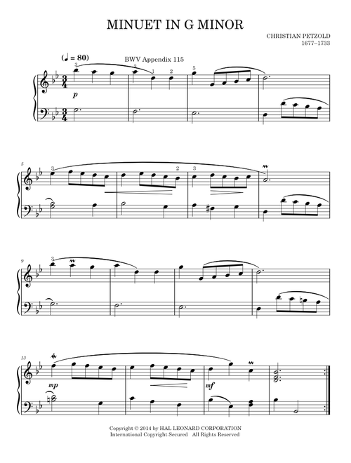 Minuet in G Minor, BWV Anh. 115 - Christian Petzold (Easy Piano)