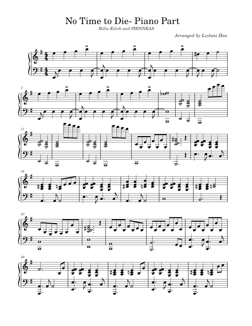 No Time To Die Billie Eilish Piano Part Sheet music for Piano (Solo