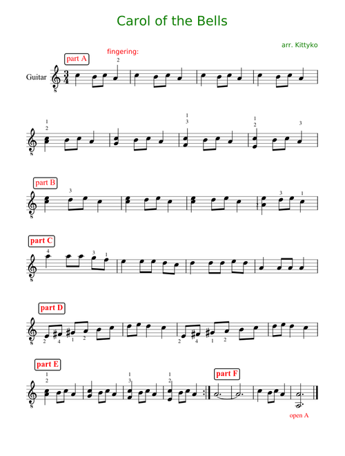 Carol of the Bells for simple guitar