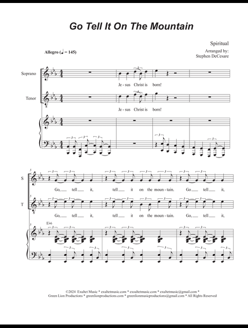 Go Tell It On The Mountain (Duet for Soprano and Tenor solo) (Arr. Stephen DeCesare) (Voice Duet and Piano)