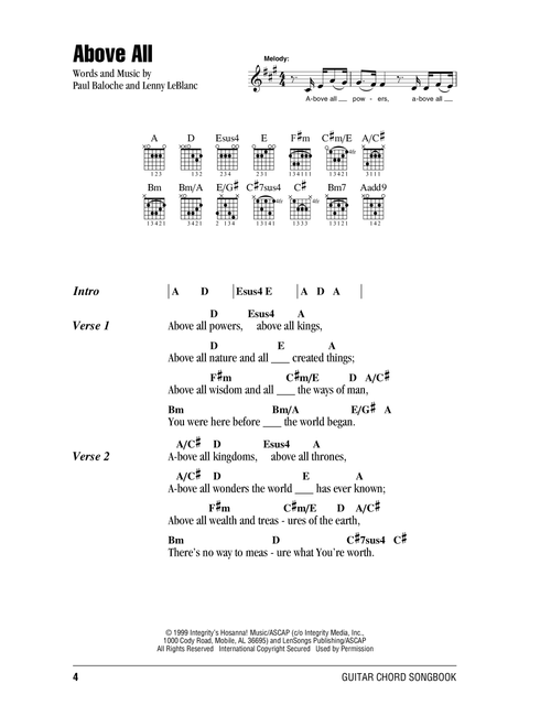 Above All - Paul Baloche, Rebecca St James (Guitar Chords-Lyrics)