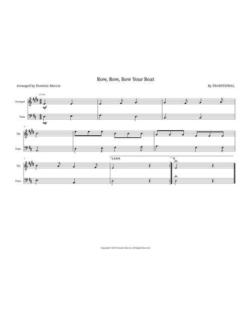 Row, Row, Row Your Boat (Arr. Dominic Meccia) - Traditional (Instrumental Duet)