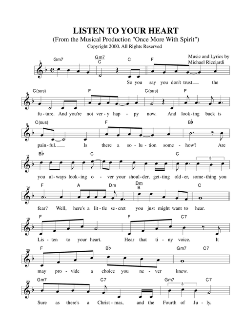 LISTEN TO YOUR HEART (Arr. TIMOTHY C. DORAN) - MICHAEL L. RICCIARDI (Small Ensemble)