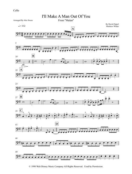 I'll Make A Man Out Of You (Arr. Alex Souza) - David Zippel, Matthew Wilder (Cello Solo)