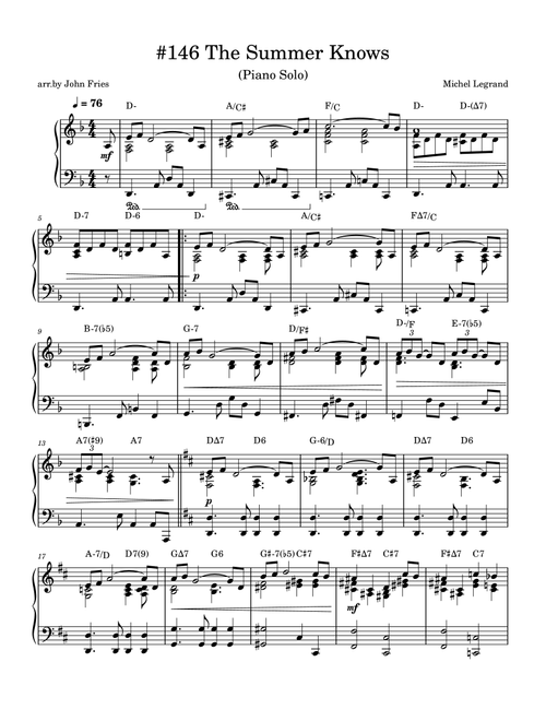 Summer Knows (Arr. John Fries) - Fusik (Piano Solo)