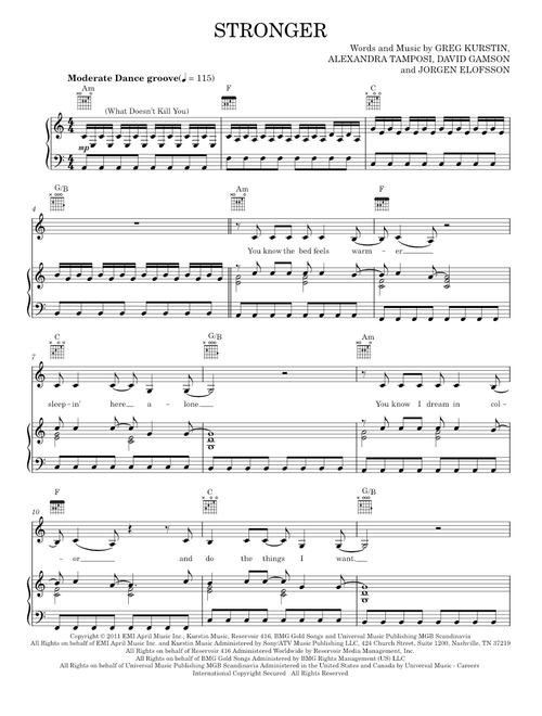 Stronger(What Doesn't Kill You) - Kelly Clarkson (Piano-Vocal-Guitar)