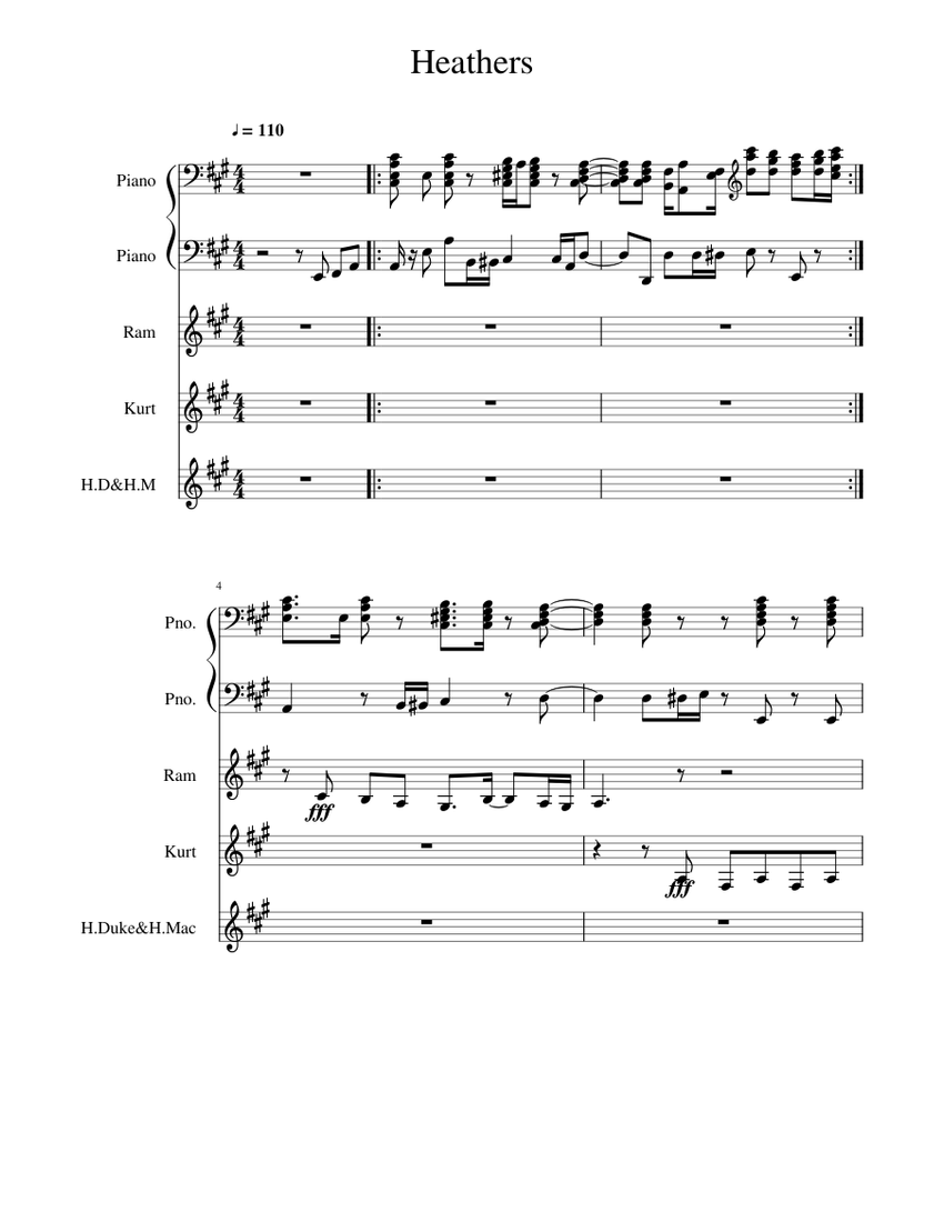 Heathers - Blue Sheet Music for Piano (Mixed Quintet) | MuseScore.com