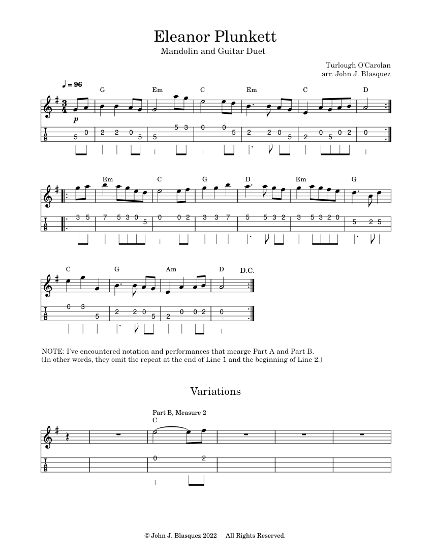 Eleanor Plunkett Misc tunes Eleanor Plunkett FrTB Sheet music for