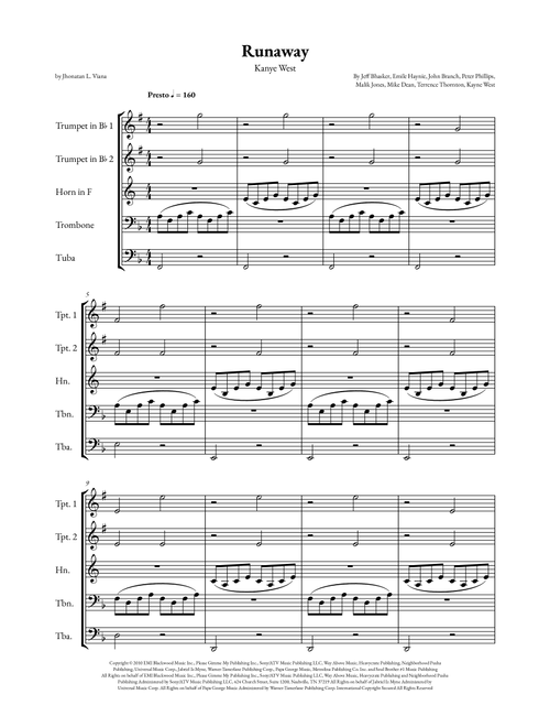 Runaway (Arr. Jhonatan Lucio Viana) - Kanye West (Brass Ensemble)