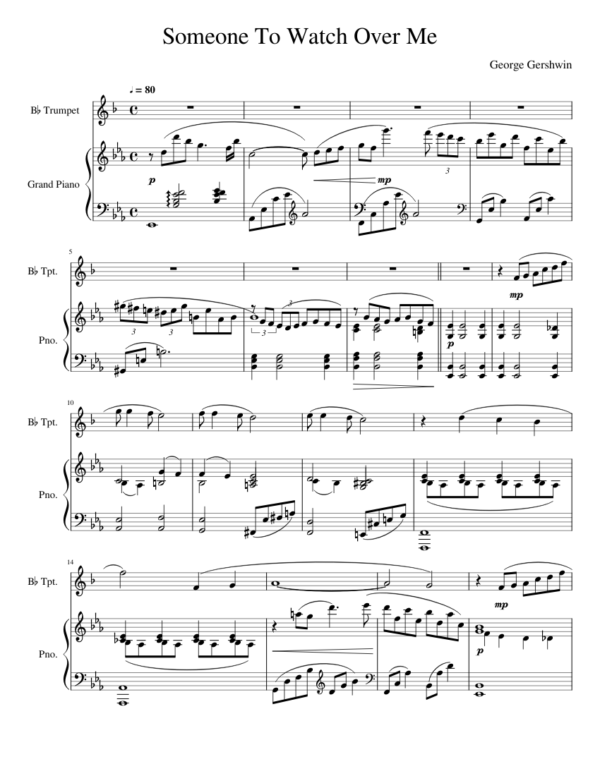 Someone To Watch Over Me Sheet music for Piano Trumpet in b flat Solo Musescore