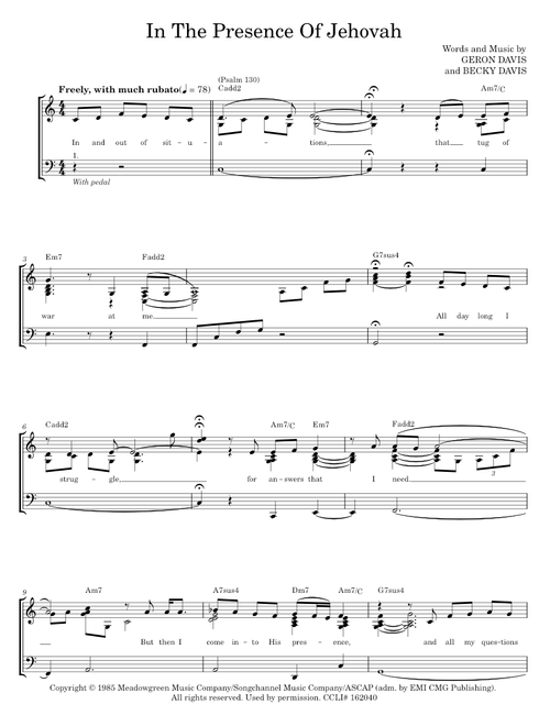 In The Presence Of Jehovah - The Martins (Piano-Vocal-Guitar)