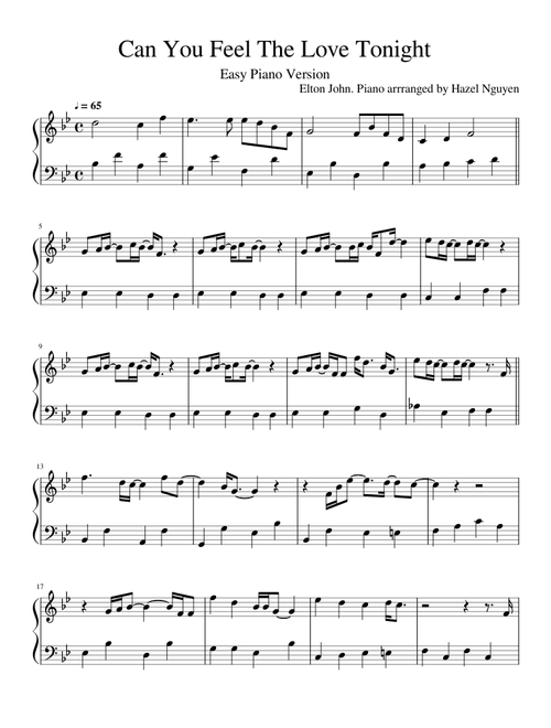 [EASY PIANO], Elton John, Can you Feel The Love Tonight, Lion King OST