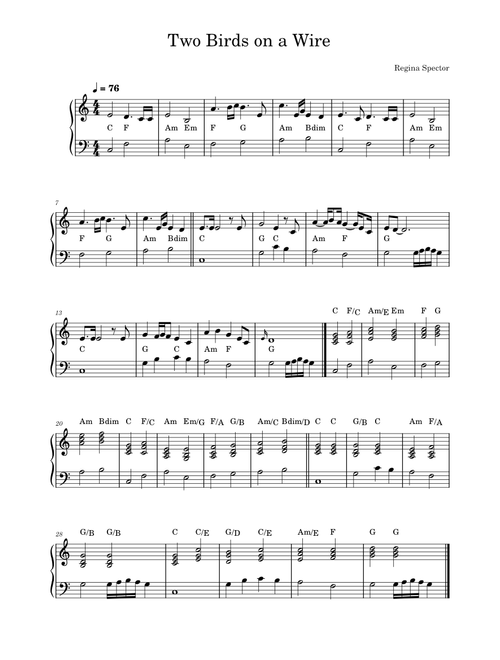 Two Birds on a wire easy piano – Regina Spektor Two Birds on a wire - Regina Spector / Arrangement Corinne Videaud