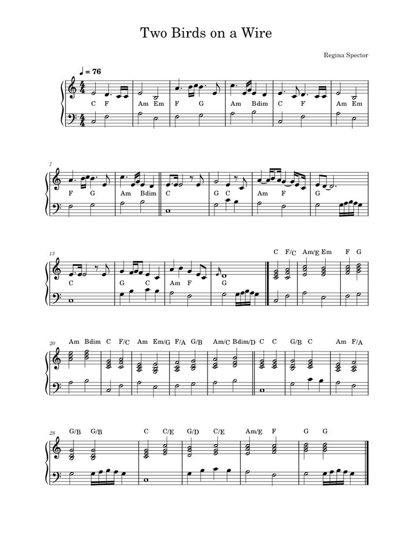 Two Birds on a wire easy piano Regina Spektor Two Birds on a wire