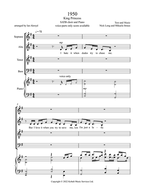 1950 (Arr. Ian Akroyd) - King Princess (Choral, SATB)