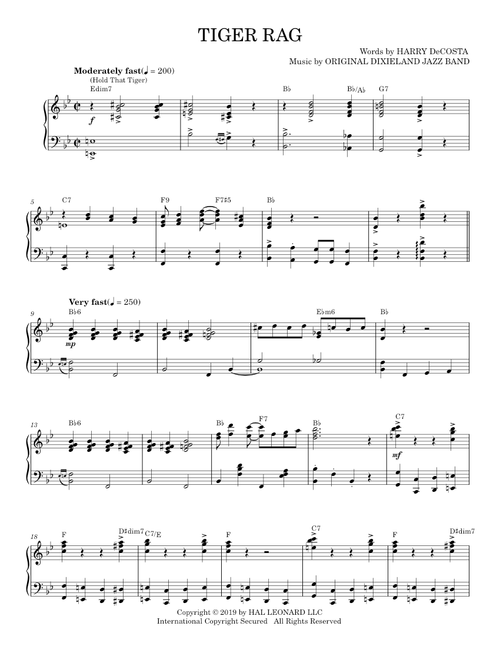 Tiger Rag (Hold That Tiger) [Jazz version] - Original Dixieland Jazz Band (Piano Solo)