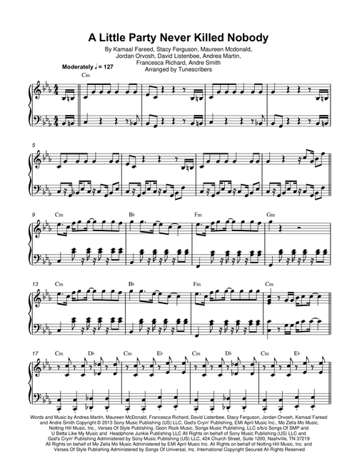 A Little Party Never Killed Nobody (Arr. Tunescribers) - Kamaal Fareed, Andrea Martin, Stacy Ferguson (Piano Solo)