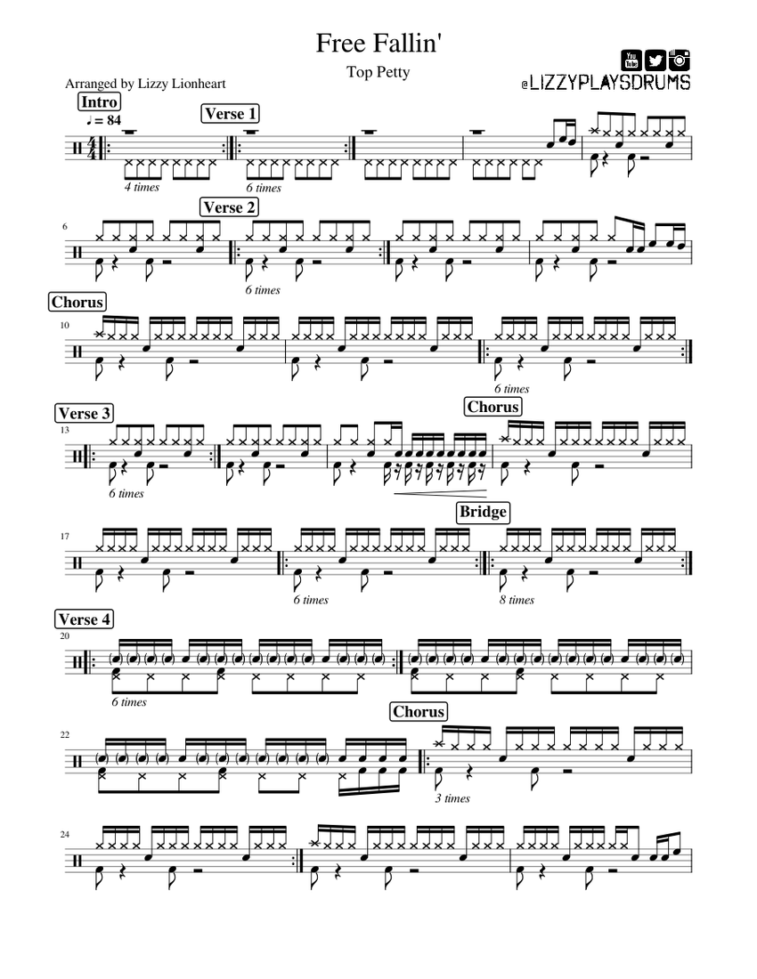 Tom Petty Free Fallin Drums Only Sheet Music For Drum Group Solo Tom petty free fallin drums only sheet music for drum group solo