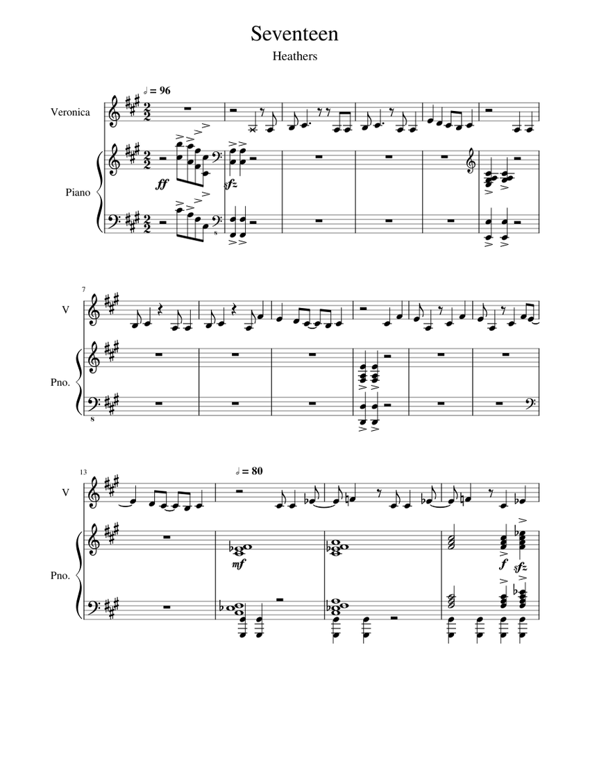 Seventeen - Heathers Sheet Music for Piano, Vocals (Mixed Trio ...