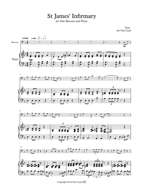 St James' Infirmary. For Solo Bassoon and Piano (Arr. Tim Curd) - trad. (Bassoon and Piano)