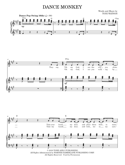 Dance monkey - Tones And I (Piano Vocal)