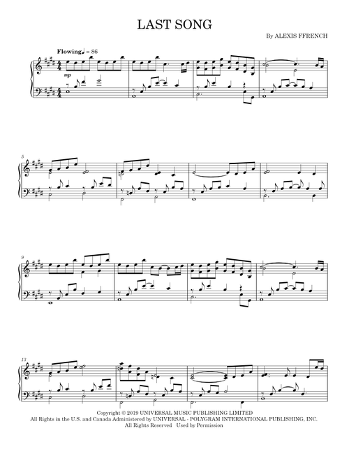 The Last Song - Alexis Ffrench (Piano Solo)