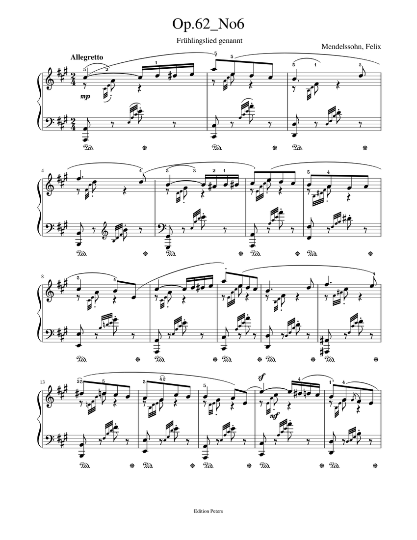 Op.62 No6 Sheet Music for Piano (Solo) | MuseScore.com