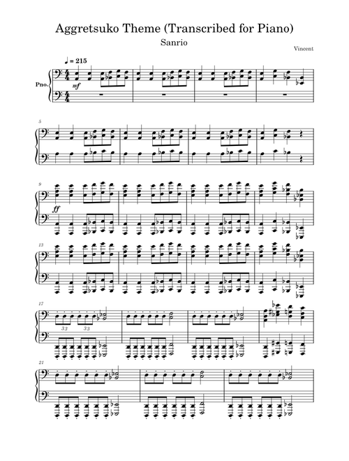 Sanrio - Aggretsuko Theme (Transcribed for Piano)